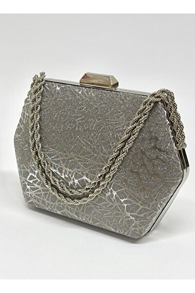 NAZART Women's Complex Shiny Platinum Evening Dress Clutch Chain Strap Handheld Wedding Engagement Evening Bag