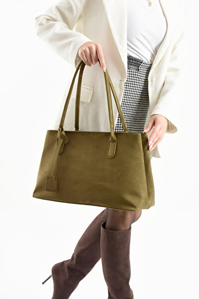 Berlin bags Geantă de umăr pentru femei din piele intoarsa cu detaliu de comp...