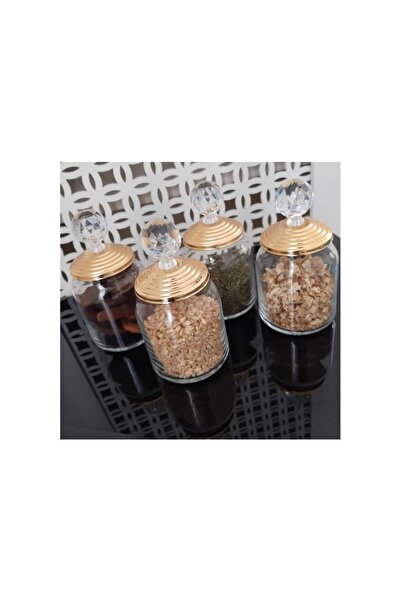 krckurumsal 4'lü Cam Baharatlık Saklama Takımı Metal Kapaklı