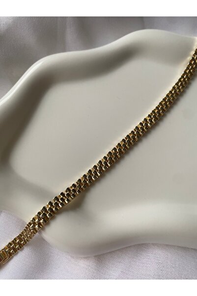 Alpjewel Xupıng Geniş Örgü Gold Kadın Bileklik | Kararmaz 316L Paslanmaz Çelik