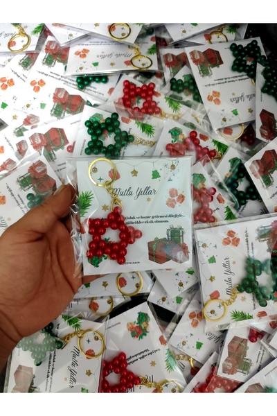 HediyelikAVM سلسلة مفاتيح باللون الأحمر والأخضر مع بطاقة السنة الجديدة 10 قطع