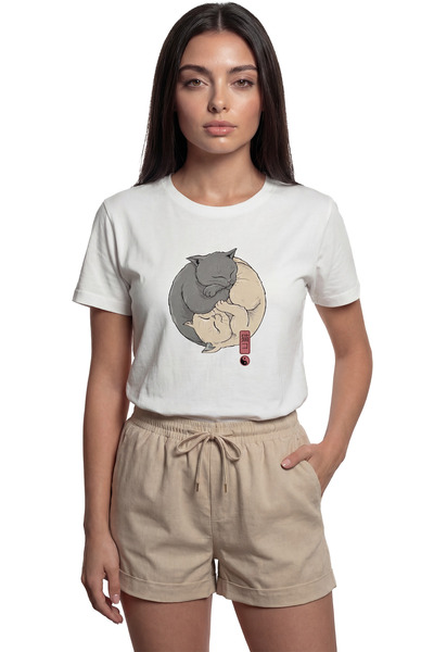 Color Luxe ''Yin Yang Cats'' Japanese Style Cat Printed 100% Cotton Relaxed F...