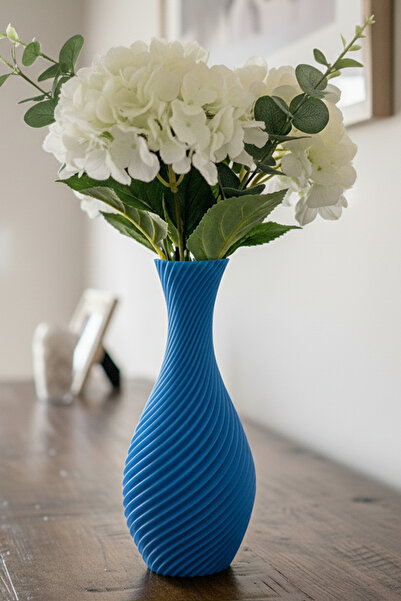 MEK Elegant Curved Design Decorative Vase Blue (20X11Cm)