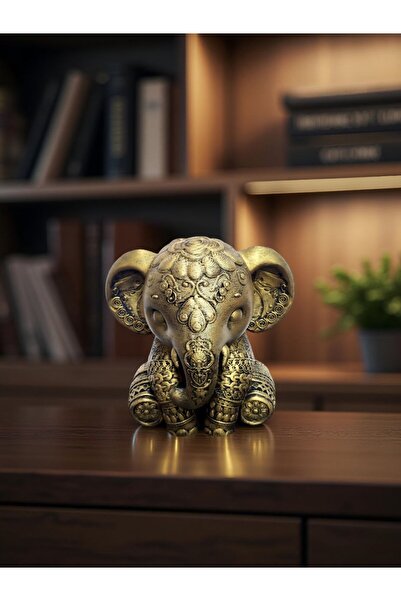 Monarch Art Fil Figürü | Altın Renk Bereket & Şans Sembolü | Ev & Ofis Dekora...