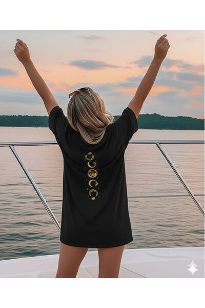 BW Bravely Wear Gold Moon (Back Printed) Women's Crew Neck Tshirt