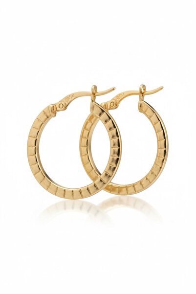 Çgk Çiğdem Gürel Kuyumculuk 1.8cm Kare Desenli Halka Altın Küpe