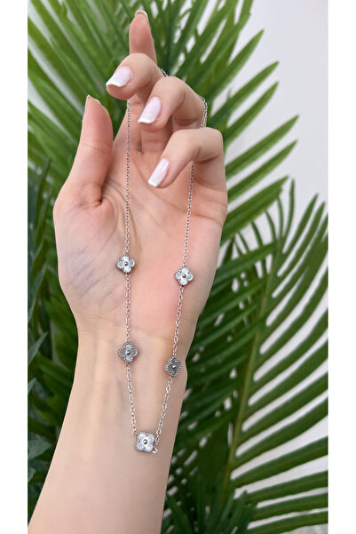 STİL NOKTA Çelik Van Cleef Yonca Kolye Gümüş Rengi Kararma Yapmaz