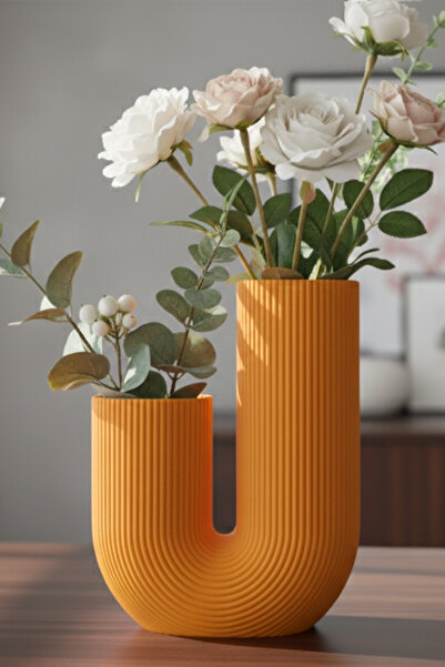 MEK Striped U Curved Decorative Vase Orange (23X17Cm)