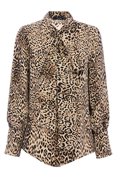 Zems Leopar Desen Bağlamalı Cupro Gömlek