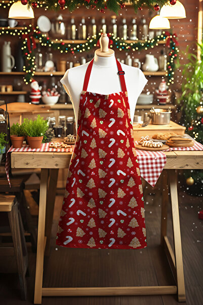 Moud's Red Christmas Cookies Pattern Kitchen Apron, Chef Apron, Waiter Apron, Restaurant Apron