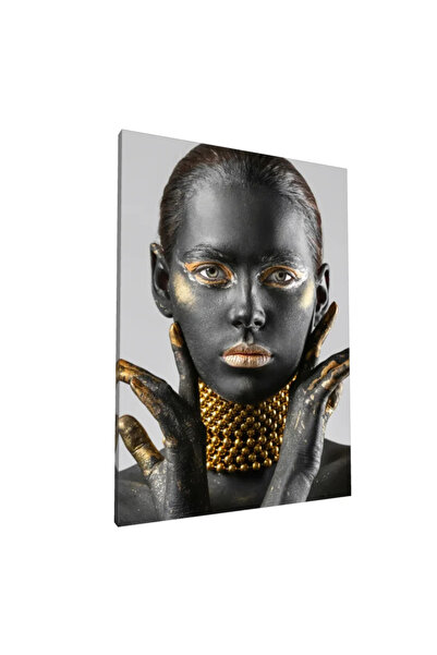 PozaTablou Pictură pe pânză: Portret artistic cu accente aurii 50x70 cm