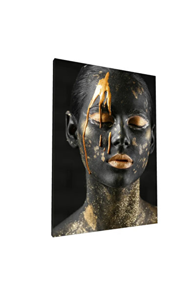 PozaTablou Pictură pe pânză: Portret cu accente aurii și negre 70x100 cm