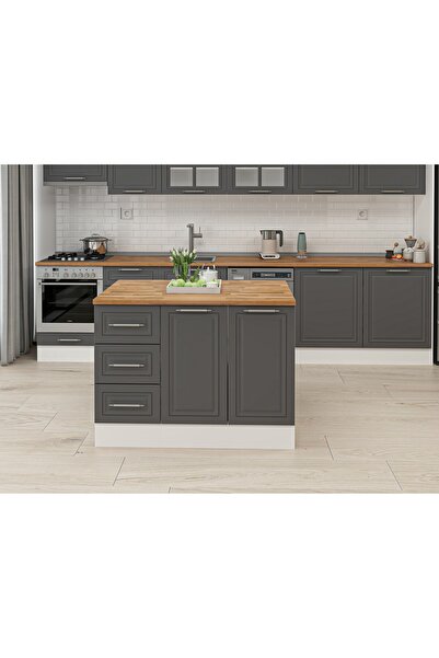 Alvinka 120 Cm Mbr_C Ada Mutfak Dolabı Beyaz Antrasit Mdf