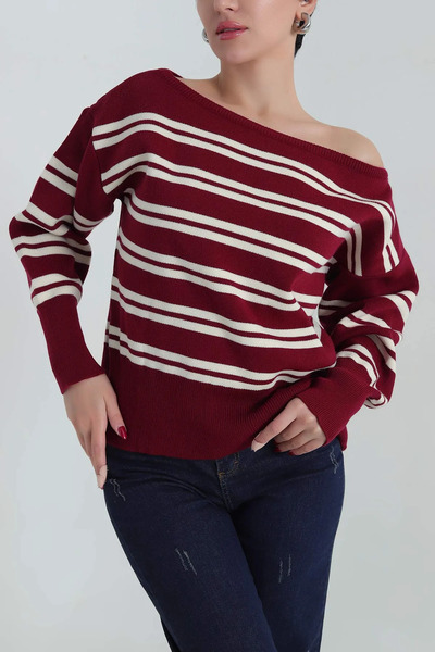 VıoShıne Women's Striped Boat Neck Knitwear Sweater