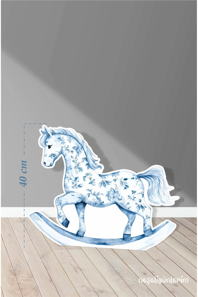 neşeli günlerim مفهوم لوحة قائمة بذاتها بطول 40 سم بتصميم حصان السفاري الأزرق |   تصميم |   باب |   غرفة |   ديكور
