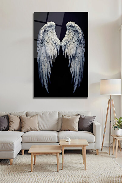 B&G DESIGN Aripă de înger Aripi albe Fundal negru Pictură pe sticlă premium 4...