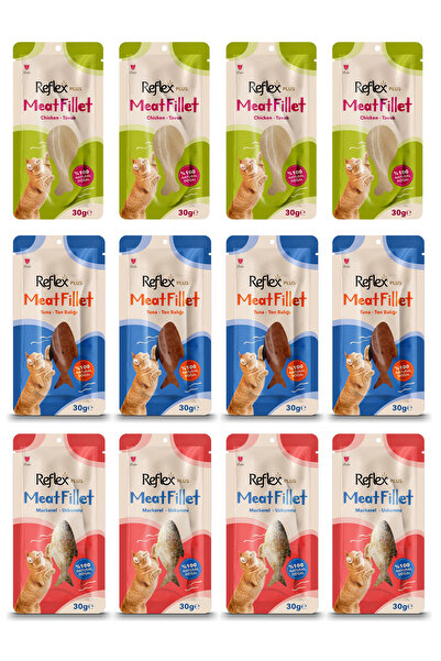 Reflex Fileto Et Yetişkin Kediler için Ödül Maması Tavuk, Ton , Uskumru 12 Paket