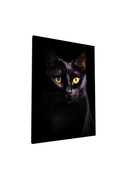 PozaTablou Pictură pe pânză - Portret de pisică neagră cu ochi aurii (80x110 cm)