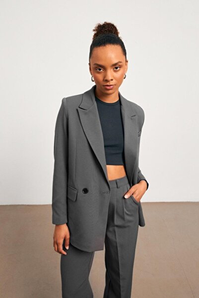 YOUR NAME Γυναικείο μπλέιζερ με χαλαρή εφαρμογή σε ανθρακί χρώμα