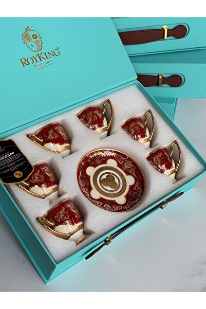 ROSSEV Türk Kahve Fincanı 24K Feronia Bordo 6 Kişilik 12 Parça
