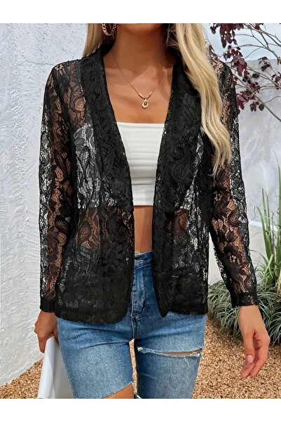 Wear Up Women's Long Sleeve Lapel Open Front Lace Jacket