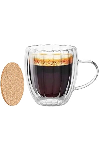 GABOS Cană din sticlă cu pereți dubli și mâner, 250 ml, borosilicat, cu supor...