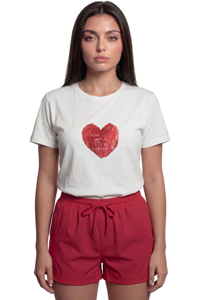 Color Luxe تي شيرت نسائي من نوع ''Love Letter Heart'' على شكل قلب مطبوع رومان...