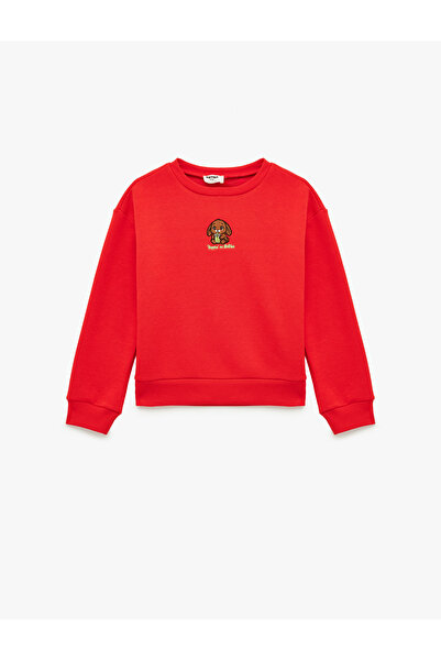Koton Long Sleeve Crew Neck Embroidery Detailed Fleece-Lined Sweatshirt