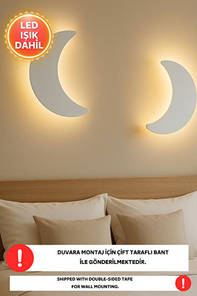 Dekorvin 2 Adet Ay Gece Işıklı Ay Lambası Bebek Çocuk Odası Duvar Dekorasyonu...