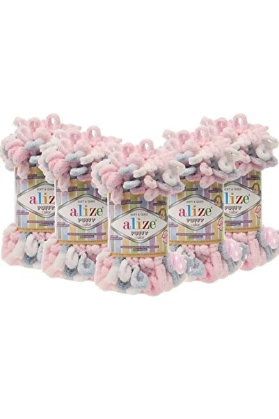 Alize 7 Adet - Puffy Color 5864 Bebek Battaniyesi İpi Seti - El Örgü İpi - 90x90cm