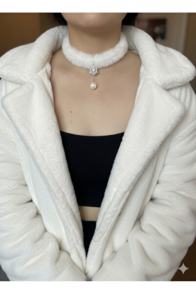 MEEB BİJUTERY قلادة نسائية من MEEB BİJUTERİ مصنوعة من الفرو الأبيض - قلادة فر...