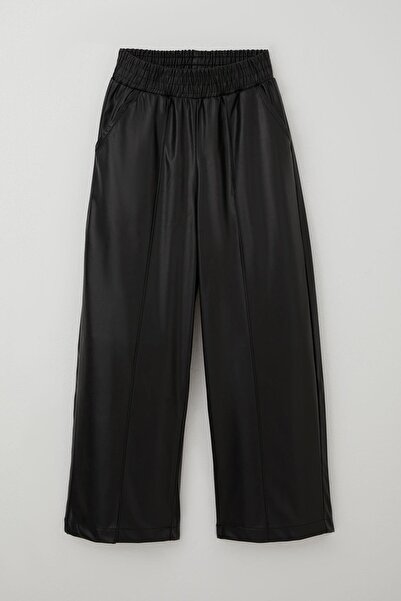 Breeze Girl's Leather Pants with Stitching Detail, Elastic Waist, Pockets, Ages 8-14, Black