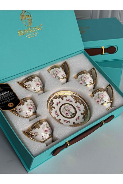ROSSEV Türk Kahve Fincanı 24K Feronia Rosaline 6 Kişilik 12 Parça