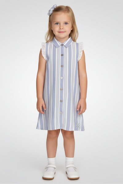 Bebe طقم فستان قميص مخطط مع ربطة شعر للبنات، قطعتين، متعدد الألوان