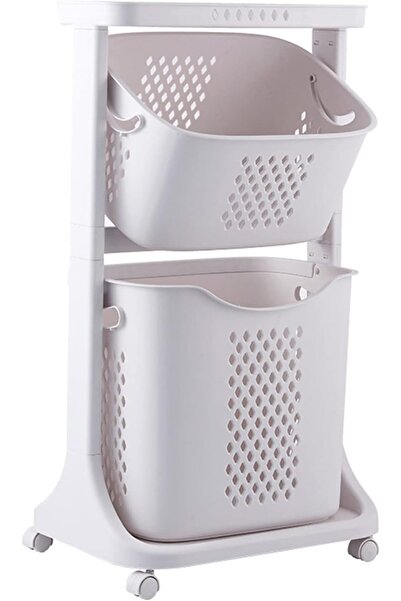Türkiye سلة تخزين ملابس بلاستيكية، سلة غسيل متنقلة من طبقتين/ثلاث طبقات بعجلات