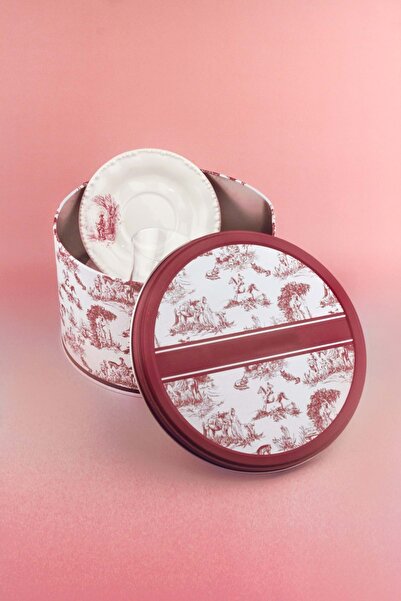 Bursa Porselen Dekor طقم شاي بورسلين إنجليزي وردي اللون من سلسلة إنسي لـ 4 أشخاص مع صندوق معدني
