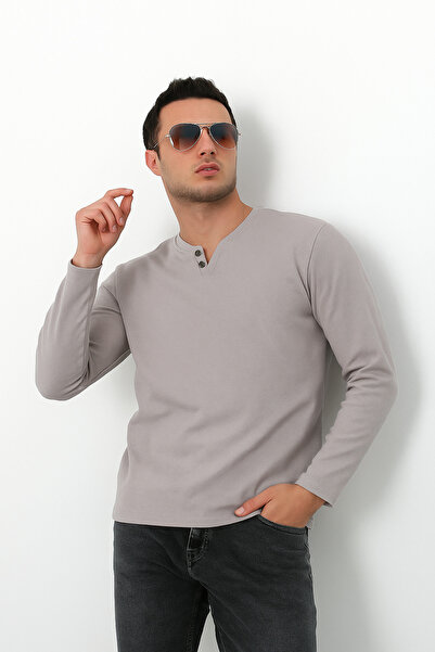 UOMOPARK 5524 NOUL SEZON V CUT CUT BUTONS Pulover