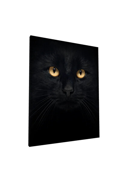 PozaTablou Pictură pe pânză: Portret de pisică neagră cu ochi aurii 80x100 cm