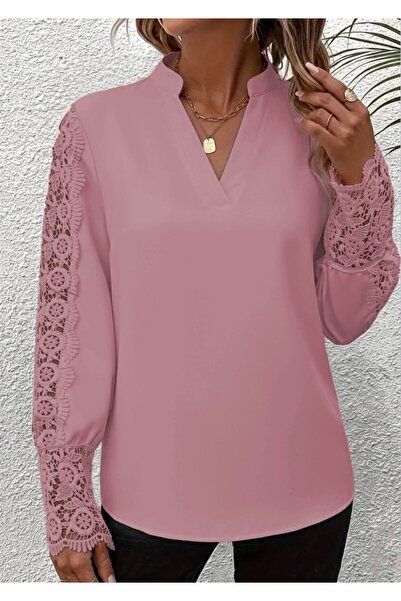 Wear Up Γυναικεία μακρυμάνικη μπλούζα από κρεπ εισαγωγής με λεπτομέρεια από δ...