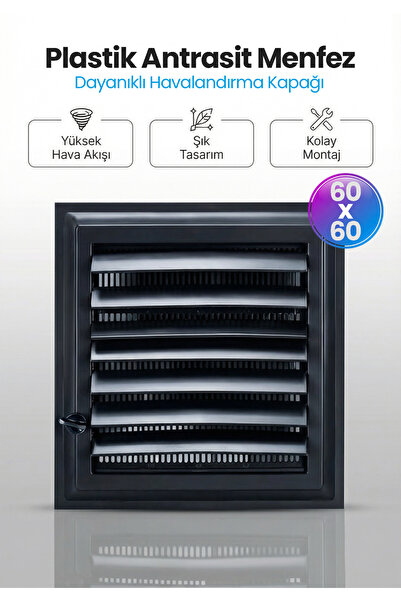 Urfakent 60x60 cm Antrasit Havalandırma Menfezi — Banyo, Tuvalet (WC) — Plast...