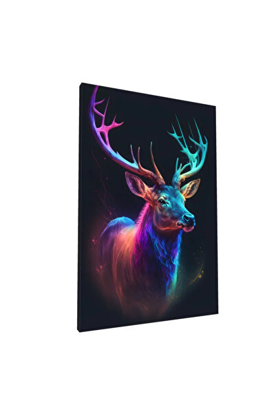 PozaTablou Pictură pe pânză: Cerb în culori neon pe fundal închis 80x120 cm