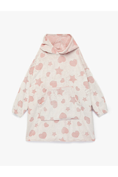 Koton Long Sleeve Heart and Star Pattern Plush Hooded Dressing Gown