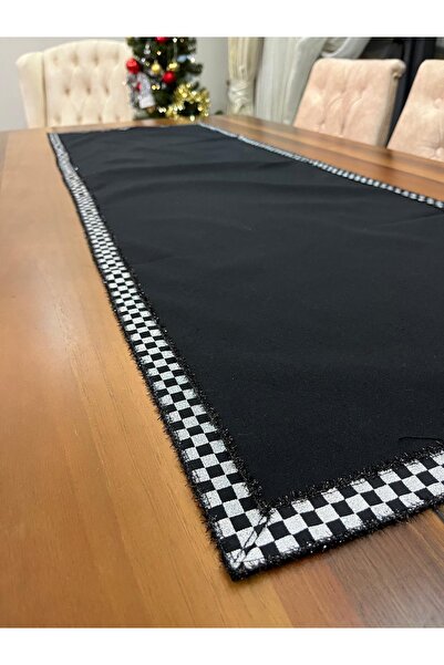 RUNNER Su Geçirmez Leke Tutmaz Masa – Siyah Kumaş Kurdele Biyeli 120x50 Şık T...