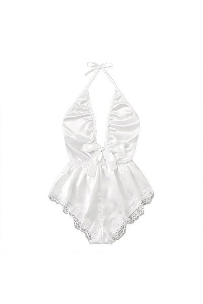 Margoun Women's Lace Ruffle Lingerie Bodysuit Deep V Strappy Satin Backless Z...