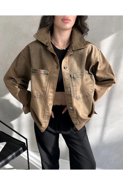 Kienor سترة نسائية من قماش الدنيم بجيب مزدوج قصة فضفاضة من New Season