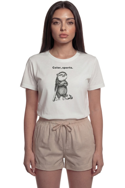 Color Luxe ''Sportsman Sloth'' Humorous Printed 100% Cotton Relaxed Fit Premi...