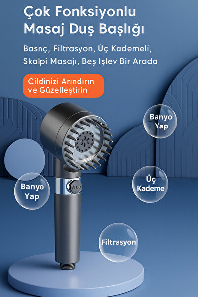 SUVİA Filtreli Duş Başlığı Masaj Etkili Klor Ve Kireç Önleyici, Yüksek Basınçlı