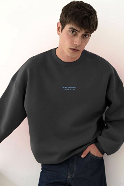 The Champ Clothing Men's Oversized Sweatshirt Chmp Studios Smoked – Crew Neck, 3 Thread Brushed Fleece