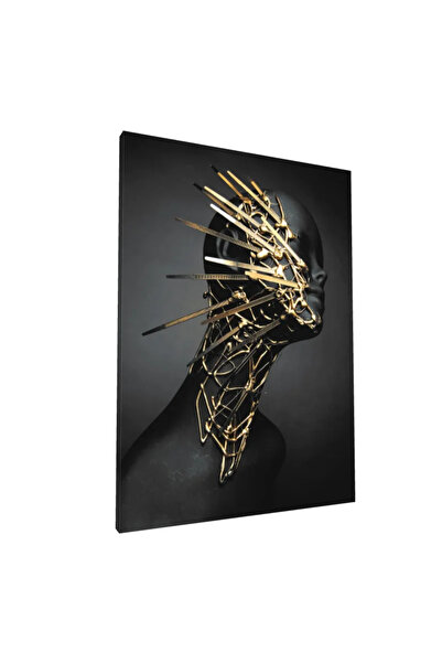 PozaTablou Pictură pe pânză: Portret abstract cu elemente aurii 70x100 cm