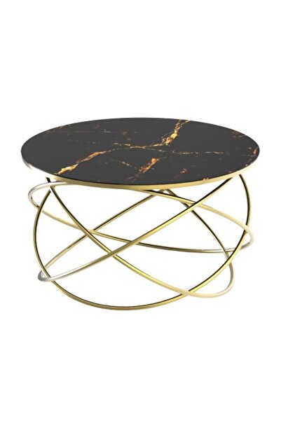 DacEnergy DacEnergy(C) coffee table, nickel-plated metal frame, black glass with marbled look, unique design...